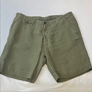 Billy Reid Olive Flat-Front Linen Shorts 40